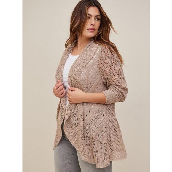 Torrid Pointelle Cardigan Curved Hem  long Sleeve Open Front Loose Knit Sweater - Picture 9 of 9